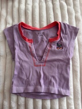 Urban Outfitters Lavender Ribbed Tee with Coral Trim